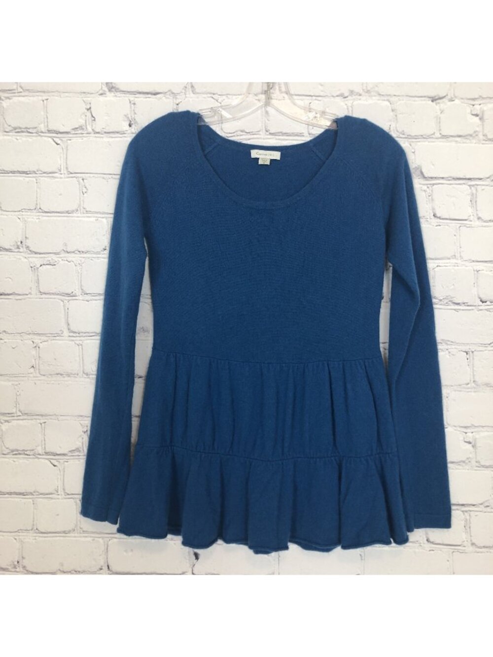 Garnet Hill 100% Cashmere Teal Blue Peplum Sweater Size S